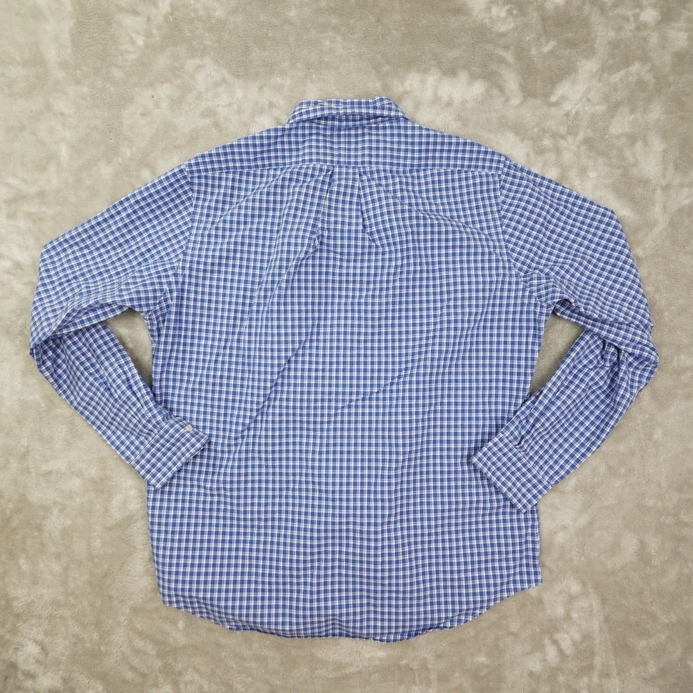 Ralph Lauren Button Up Shirt Men's Large Blue White Plaid Long Sleeve Preppy‎